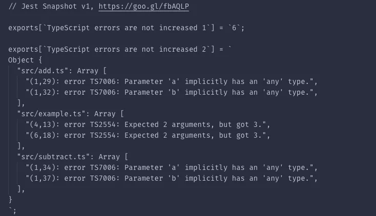 Snapshot of TypeScript errors.